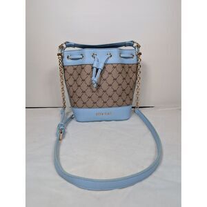 ANNE KLEIN AK Monogram Blue Small Bucket Top Handle Crossbody w/ Card Holder